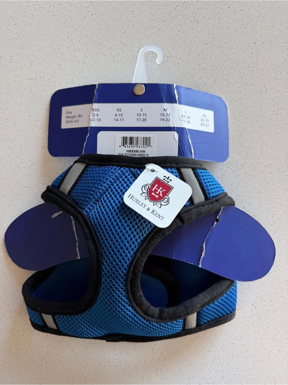 Huxley & Kent XS Blue Mesh Dog Harness with Black Trim